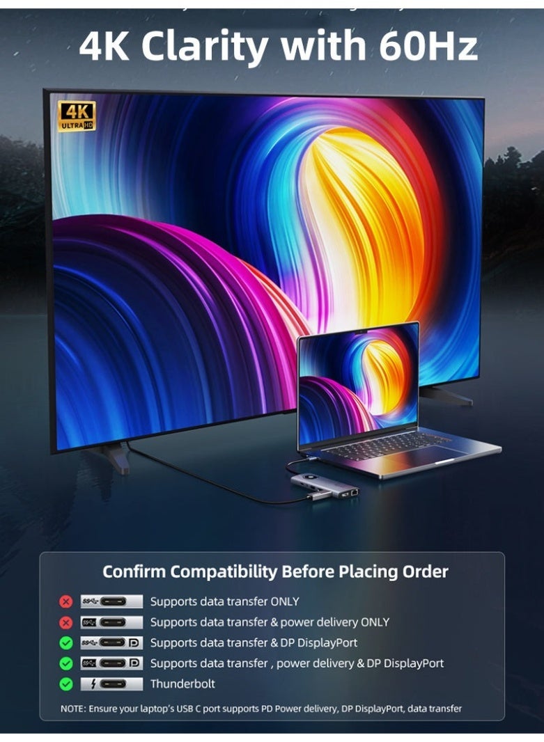 CABLETIME 12 IN 1 USB C HUB WITH 2 HDMI 1 DISPLAYPORT FOR LAPTOP - Image 3